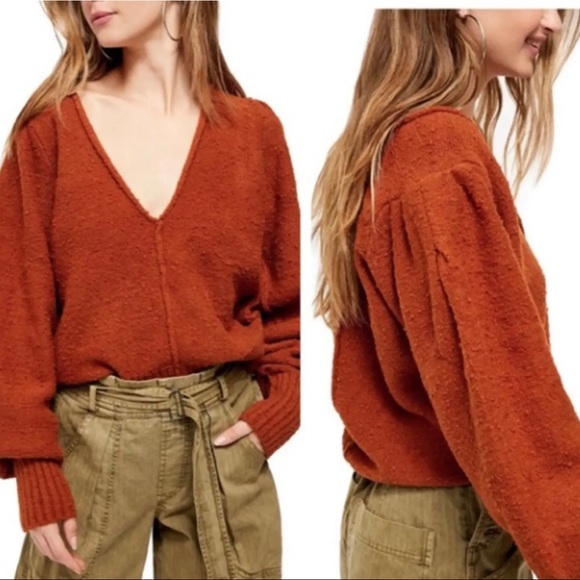 Free People Sweaters - Free People Reverie Sweater Center Seam Nubby Knit Cotton V-Neck Pullover